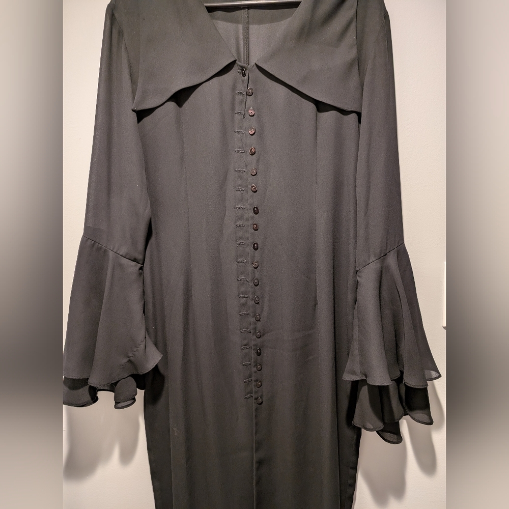 Vintage Morticia Sheer Black Chiffon Bell Sleeve Maxi Dress